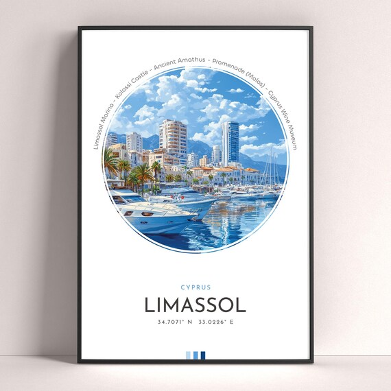 Limassol Cyprus Marina Yacht Harbour Sunset Travel Art Poster