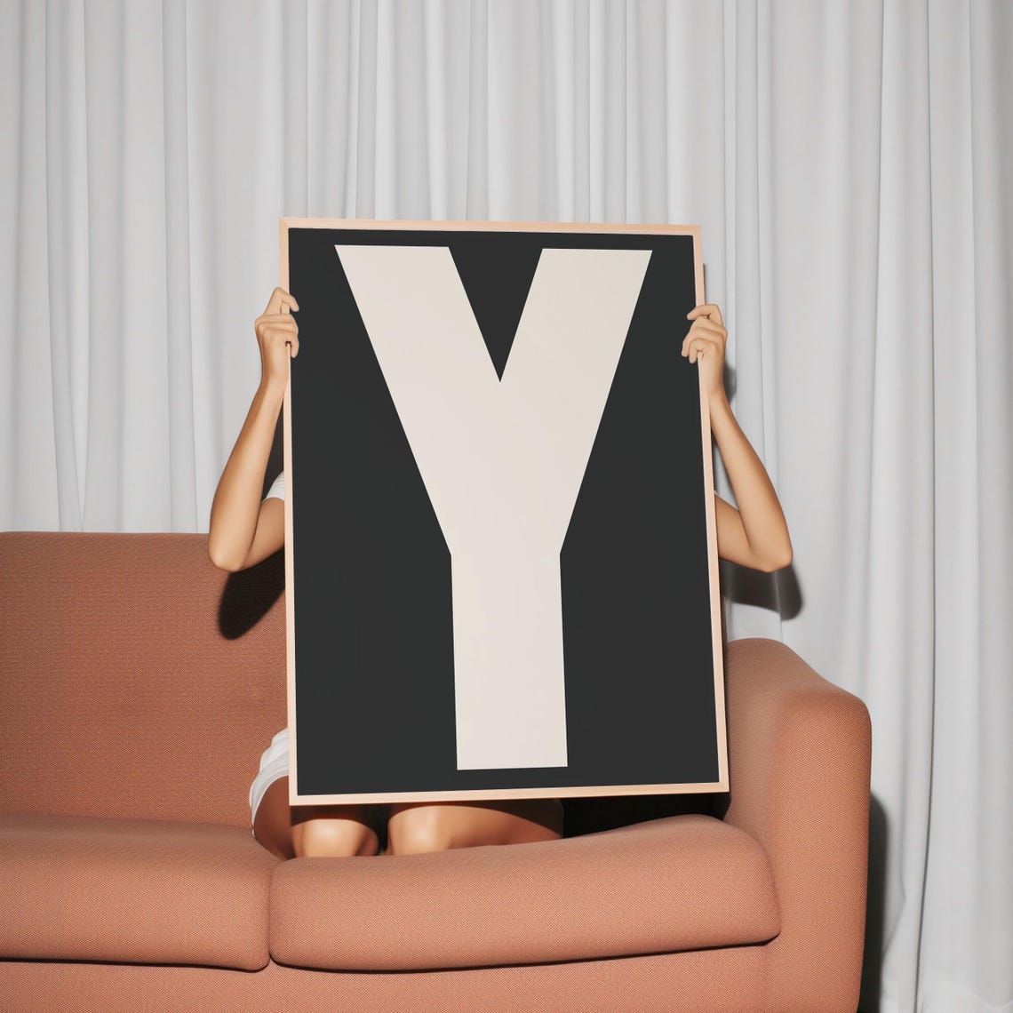 Giant Letter Y Ivory on Black Retro Minimalist Typography Poster