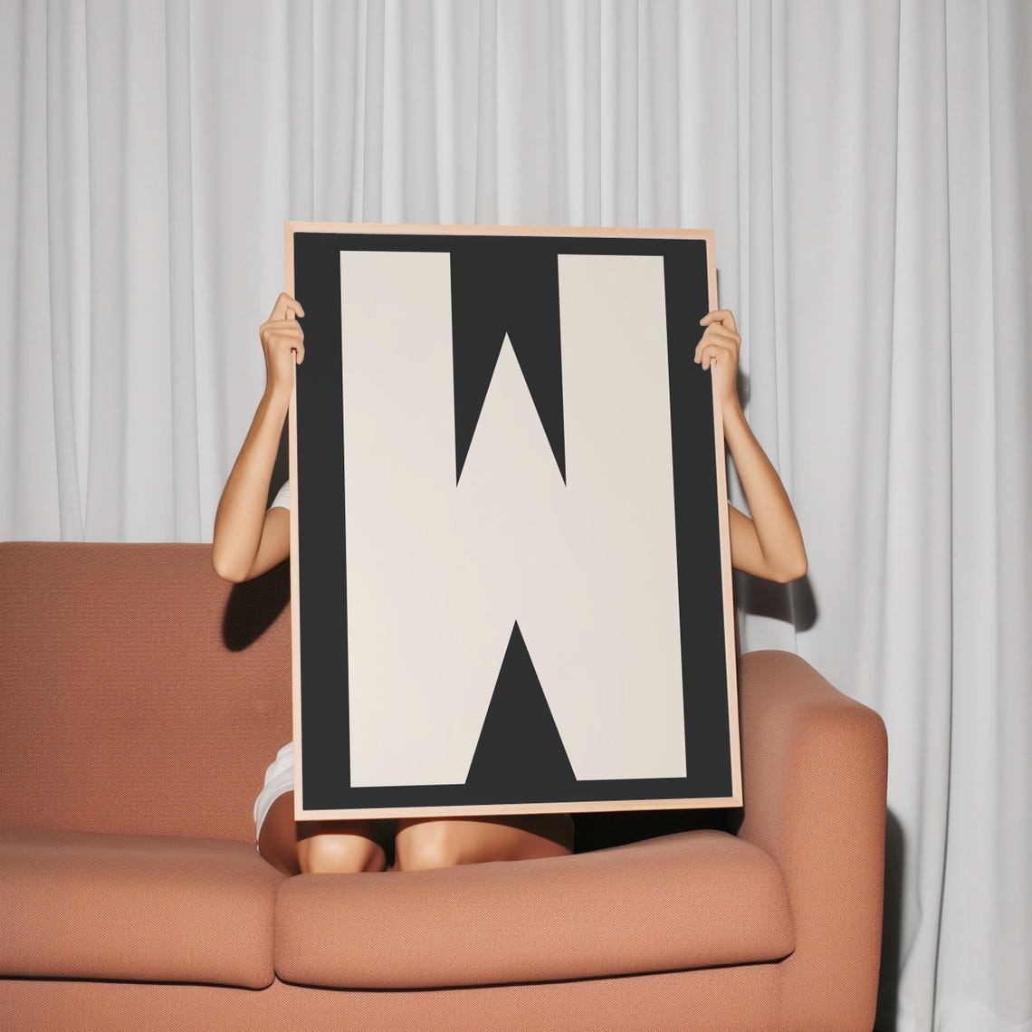 Giant Letter W Ivory on Black Retro Minimalist Typography Poster