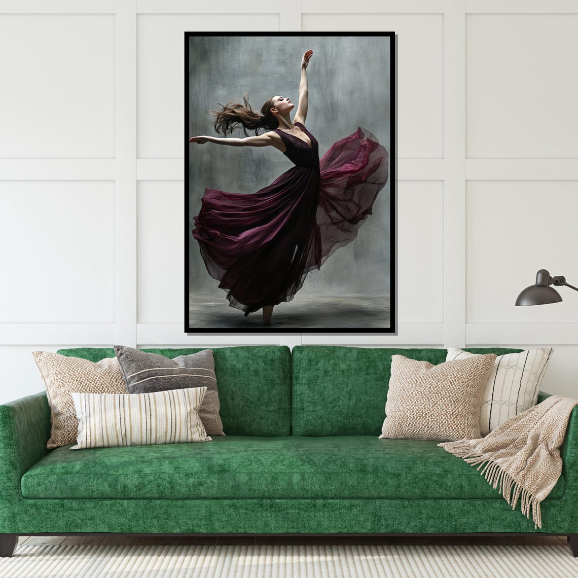Graceful Dancer Burgundy Gown Leap Studio Portrait Dance Poster - Image 5