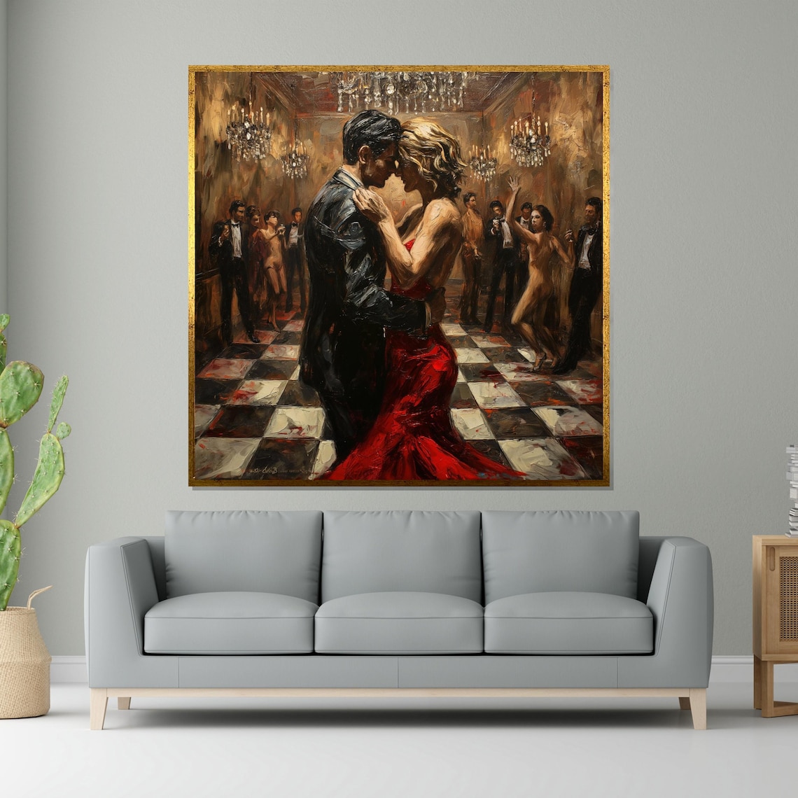 Passionate Tango Dance Couple Red Dress Romantic Ballroom Art Poster
