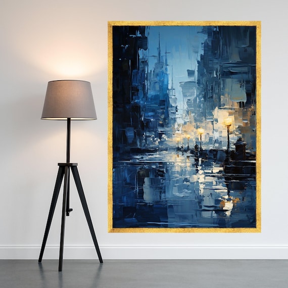 Cityscape Canvas Print Urban Night Wall Art Moody Decor Ready To Hang Modern Decoration