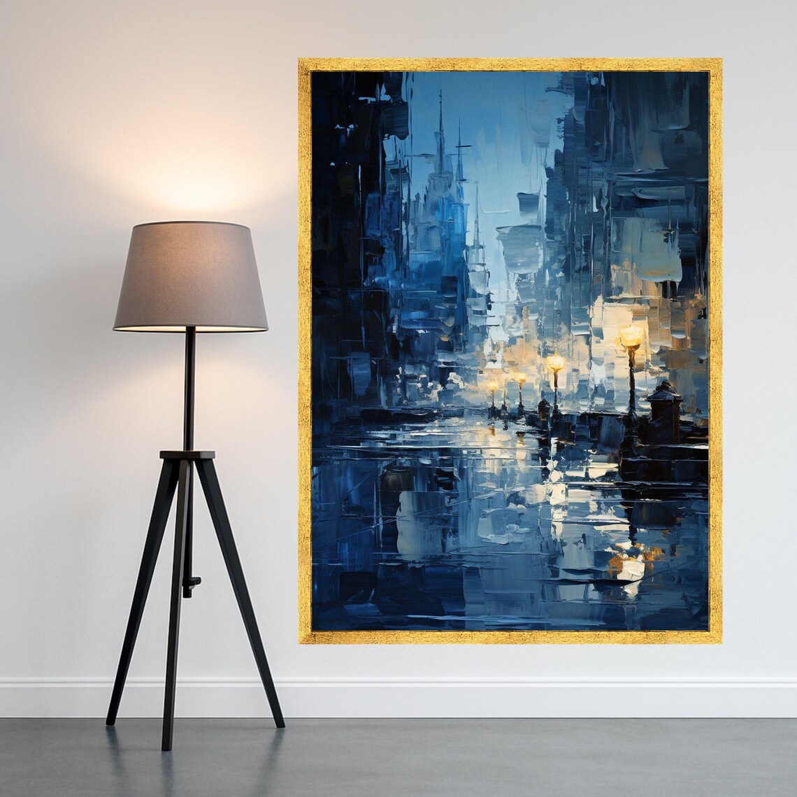 Cityscape Canvas Print Urban Night Wall Art Moody Decor Ready To Hang Modern Decoration