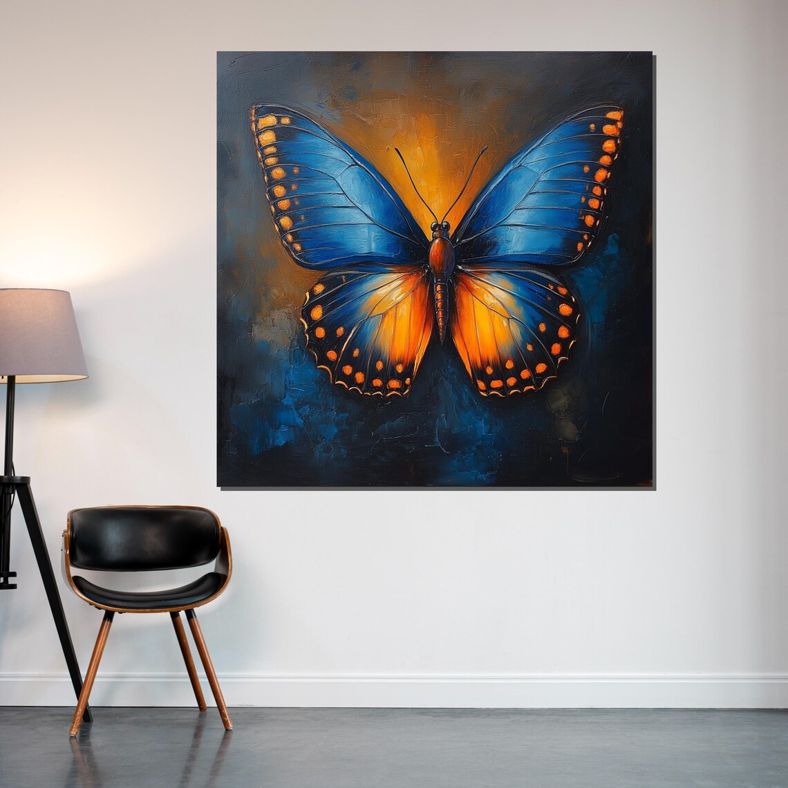 Stunning Blue Orange Butterfly Dark Dramatic Wings Insect Art Poster - Image 2