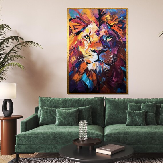 Colorful Abstract Lion Face Rainbow Brushstroke Wildlife Art Poster