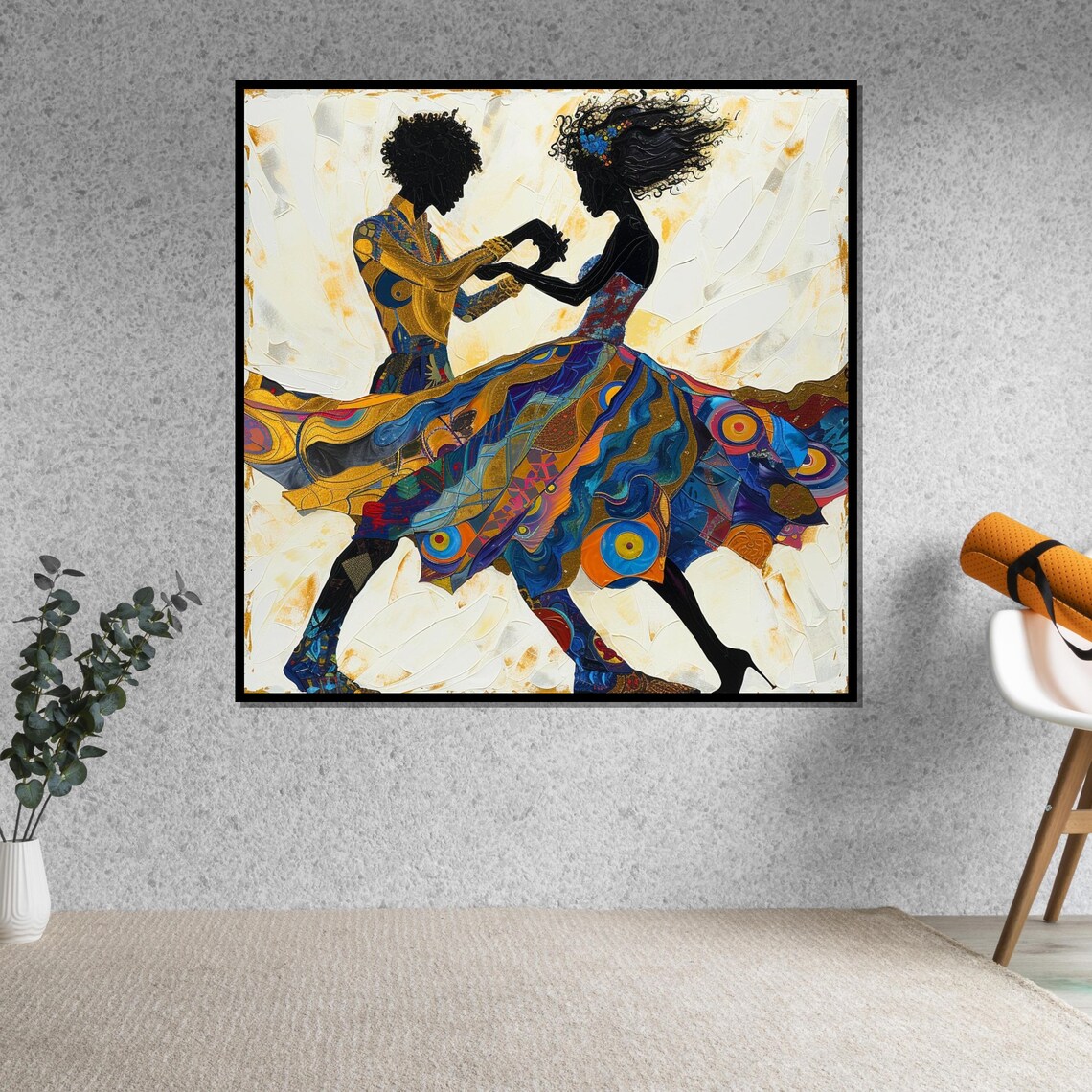 Colorful Dancing Silhouettes Joyful Couple Abstract Dance Art Poster - Image 5