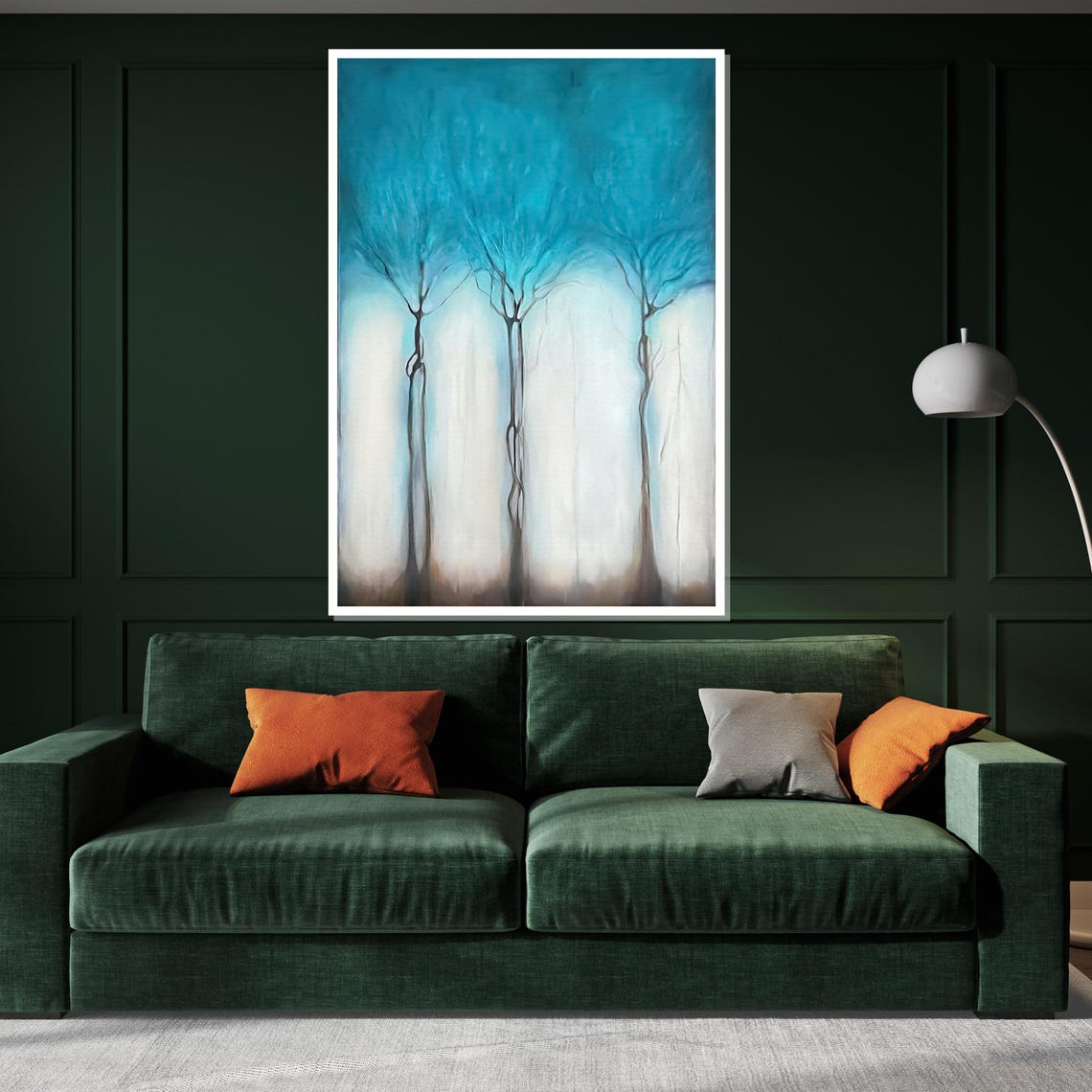 Blue Tranquil Trees Abstract Forest Art Nature Wall Art Tree Silhouette Print Wall Art Design Ready To Hang Decoration - Image 3