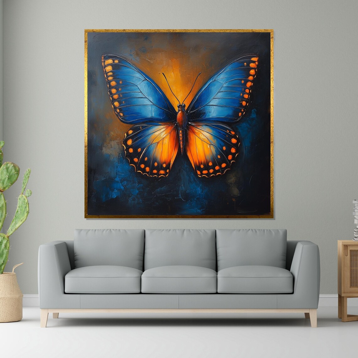 Stunning Blue Orange Butterfly Dark Dramatic Wings Insect Art Poster
