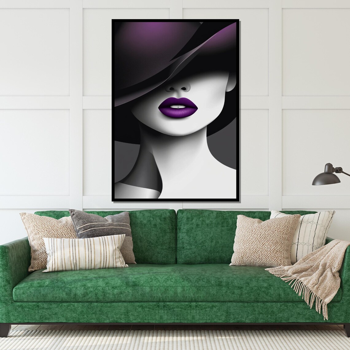 Monochrome Lady With Purple Hat And Bold Purple Lips Chic Style Poster - Image 4