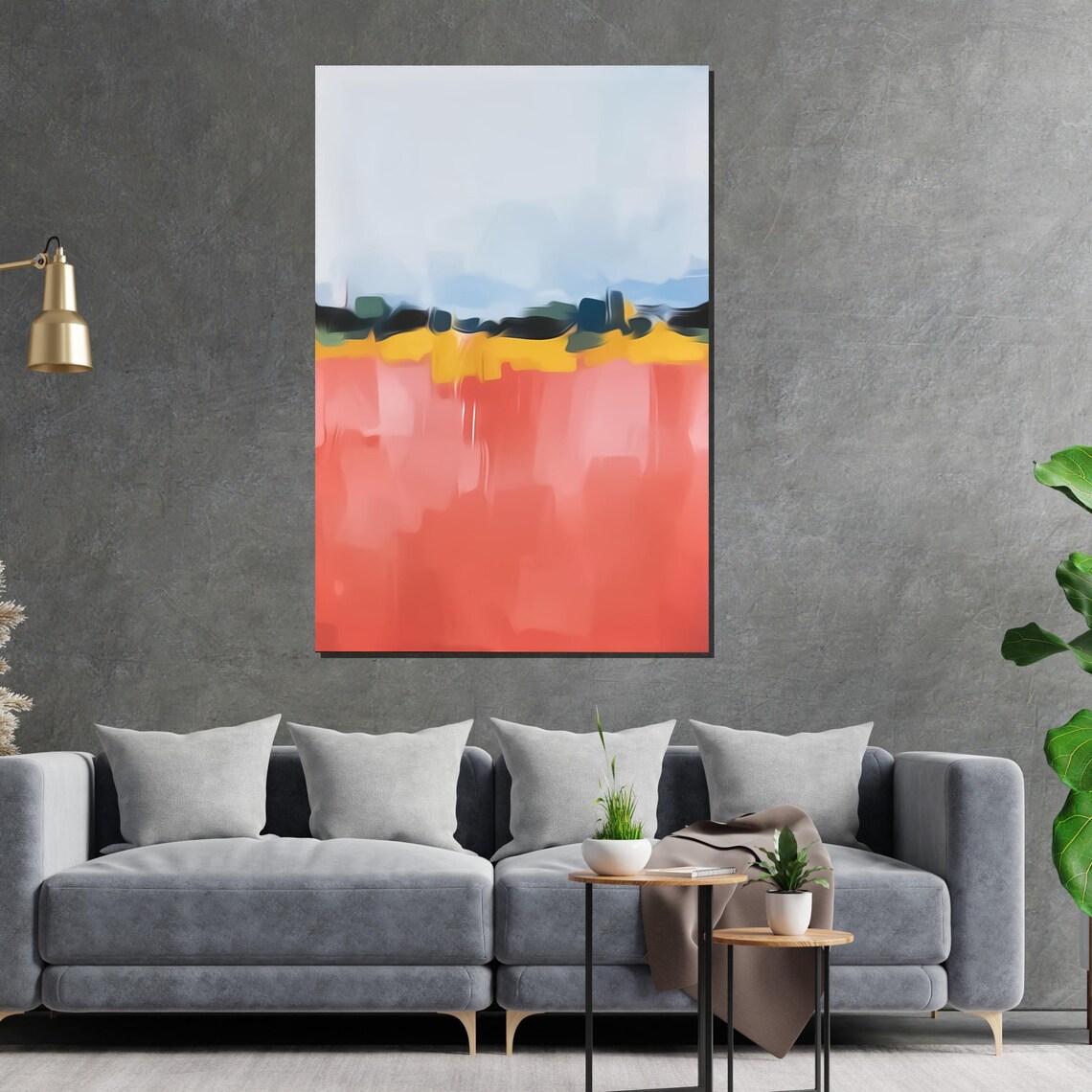 Coral Sunset Field Abstract Landscape Color Band Modern Print - Image 2