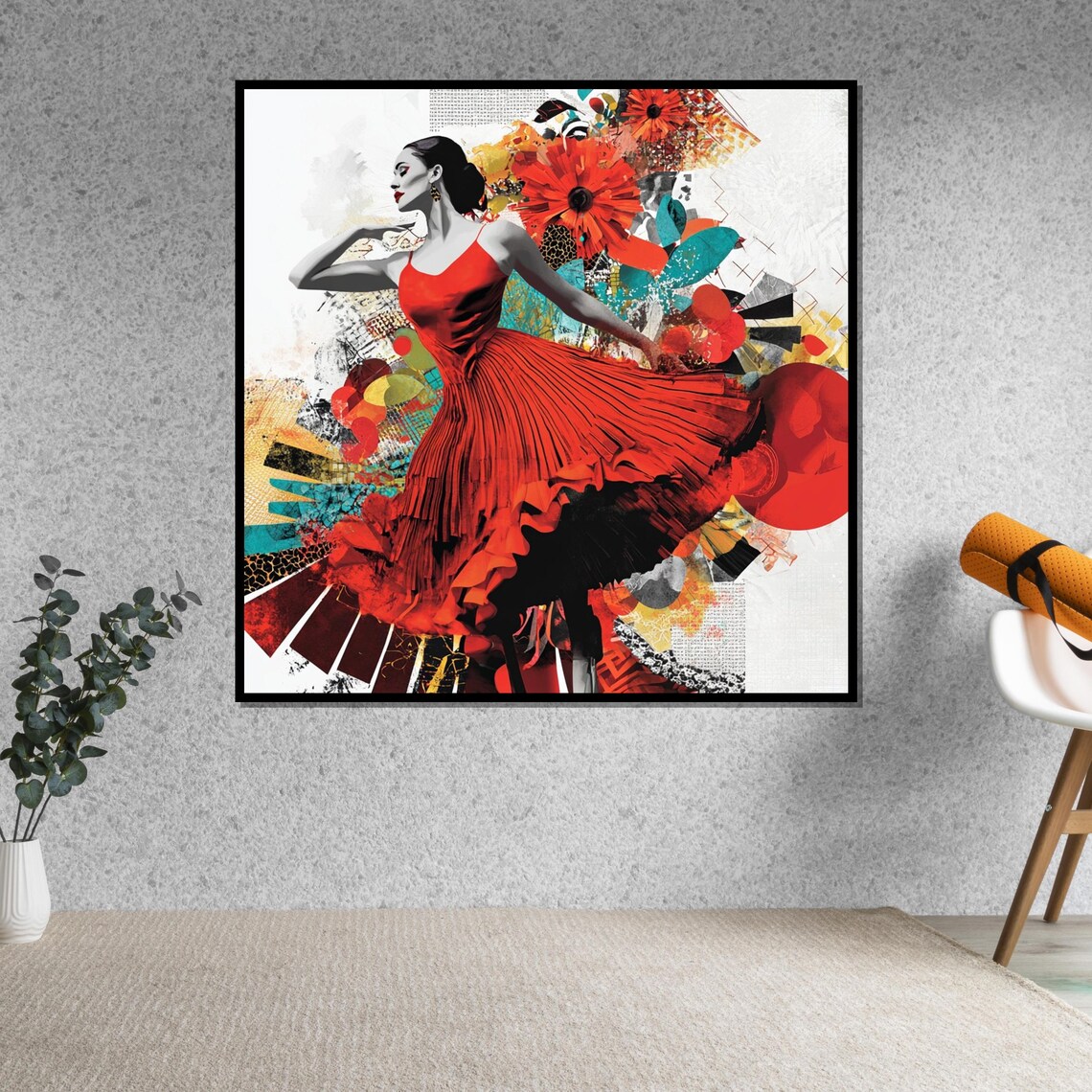 Red Dress Dancer Bold Modern Collage Colorful Floral Dance Poster - Image 5