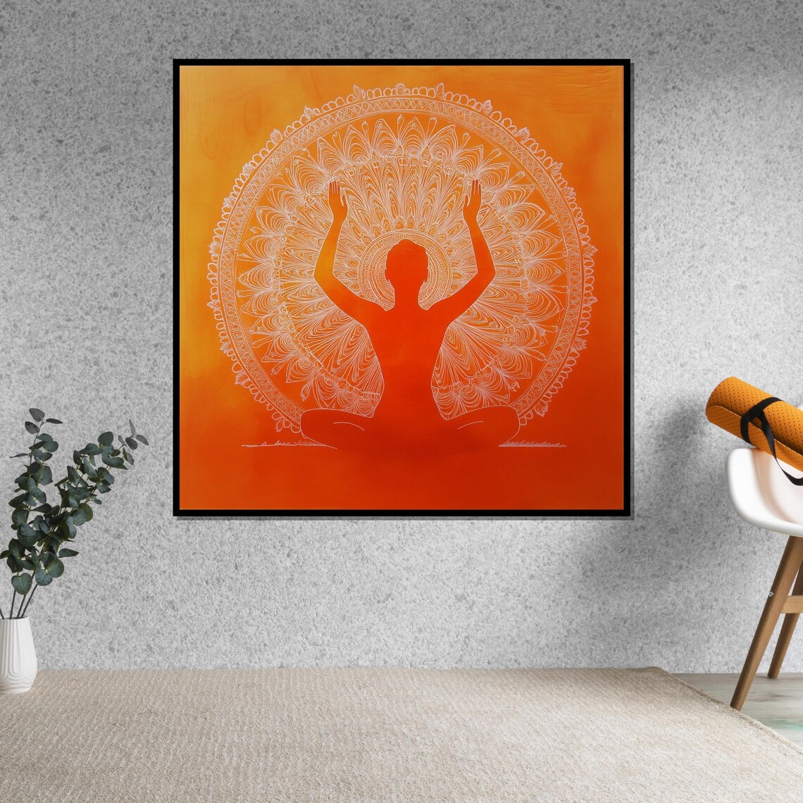 Orange Meditation Silhouette White Mandala Modern Yoga Art Poster - Image 5