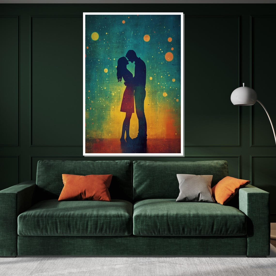 Romantic Couple Silhouette Kissing Starry Night Bokeh Romance Poster - Image 3