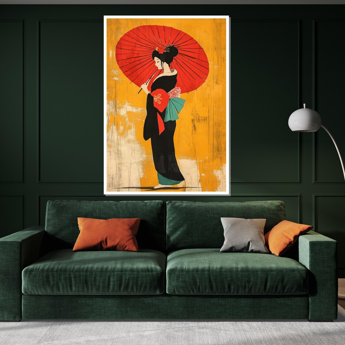 Japanese Geisha Red Parasol Kimono Elegant Asian Woman Portrait Poster - Image 3