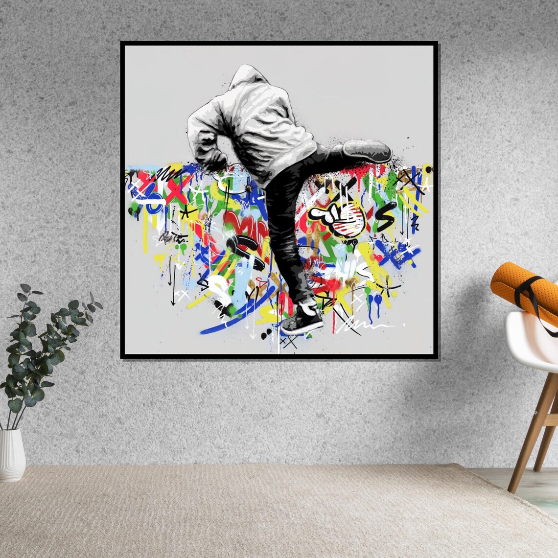 Hoodie Figure Kick Colorful Graffiti Explosion Street Art Poster - Image 5