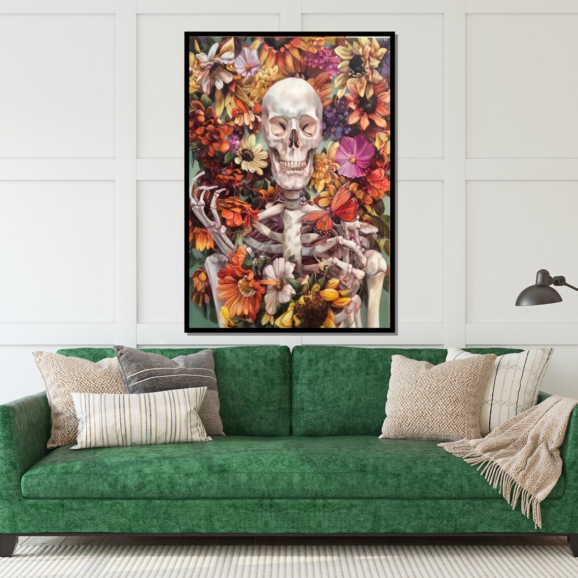 Skeleton Surrounded By Sunflowers Butterfly Floral Gothic Art Poster - Image 5