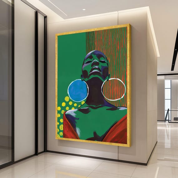 Bold Abstract Portrait Canvas Modern Woman Wall Art Vibrant Colorful Decor Contemporary Home Decoration Statement Ready To Hang