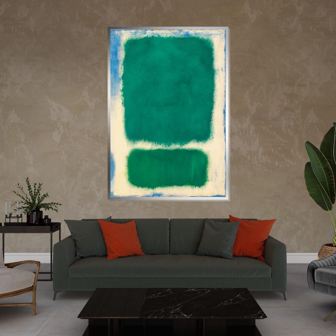 Emerald Green Color Field Abstract on Ivory Modern Art Poster - Image 4