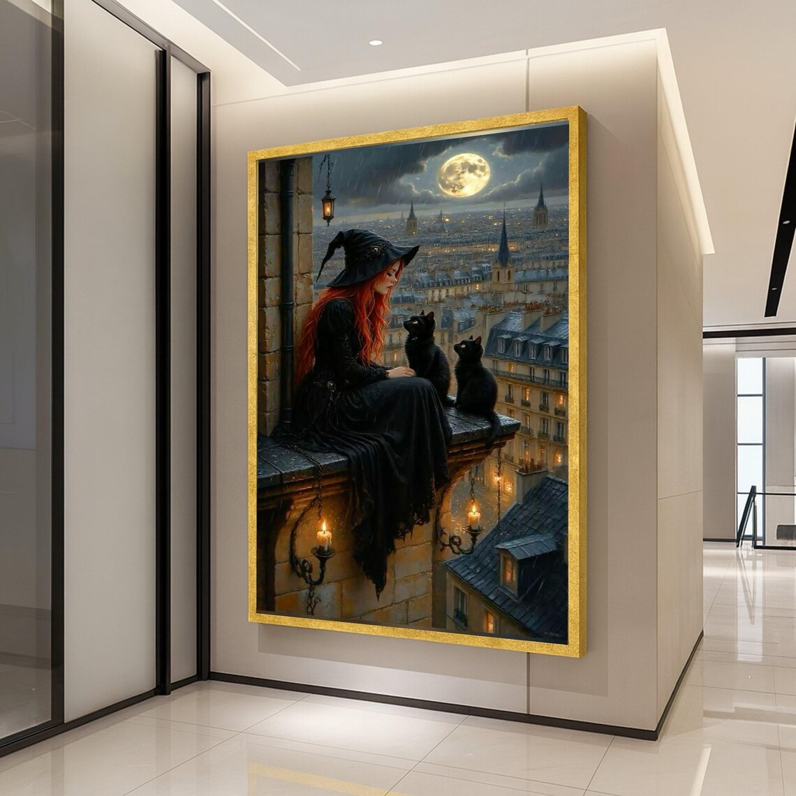 Witch and Black Cats Poster Print, Gothic Fantasy