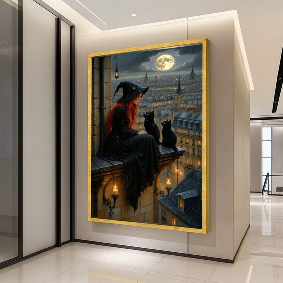 Witch and Black Cats Poster Print, Gothic Fantasy