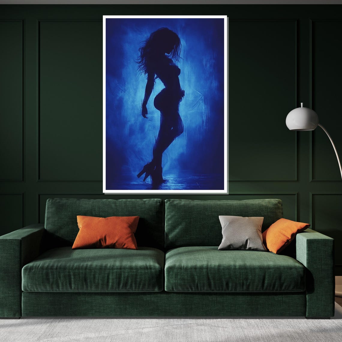 Mysterious Woman Silhouette Deep Blue Mist Elegant Feminine Art Poster - Image 3