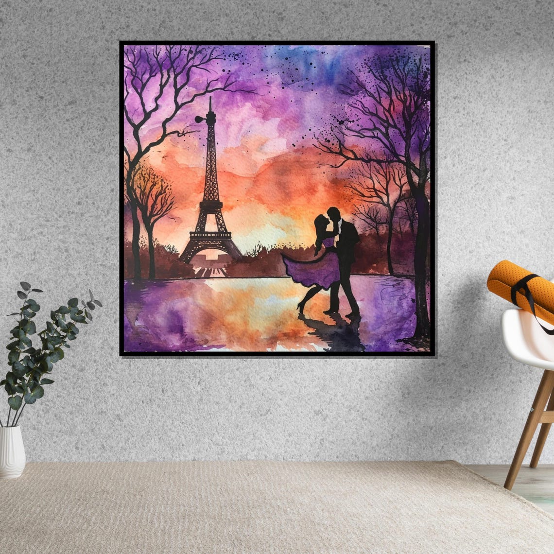 Paris Lovers Eiffel Tower Sunset Watercolor Romantic Kiss Poster - Image 5