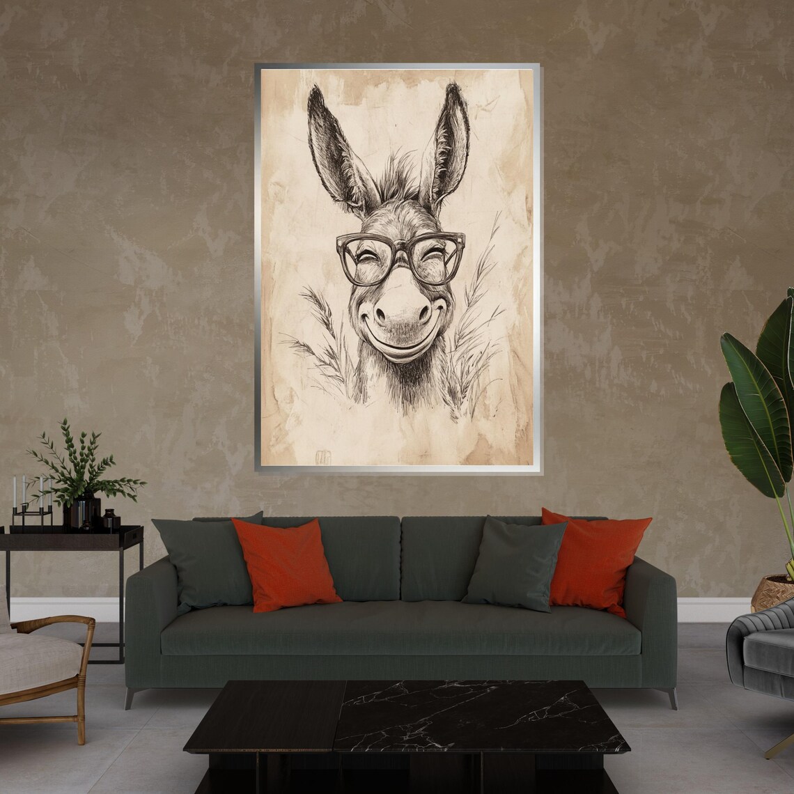 Smiling Donkey Wearing Glasses Funny Pencil Sketch Vintage Print - Image 4