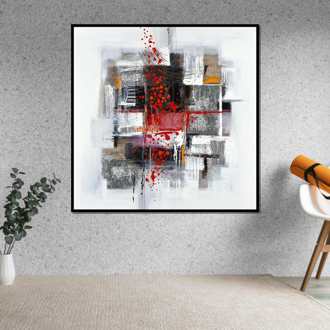 Bold Red Splash Abstract Gray Geometric Modern Minimal Art Poster - Image 5