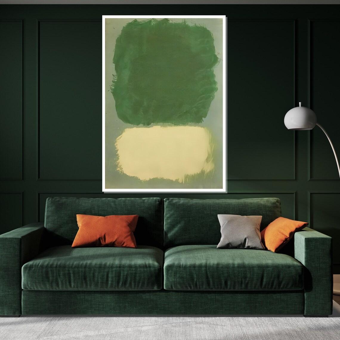 Green and Cream Color Field Abstract Minimalist Modern Art Poster - Image 3