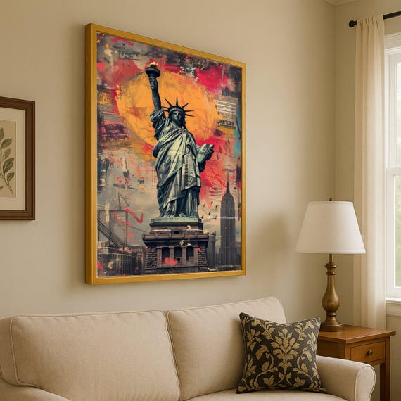 Statue Of Liberty Canvas Wall Art New York City Skyline Urban Abstract Painting Iconic Landmark Decorative Home Ready To Hang
