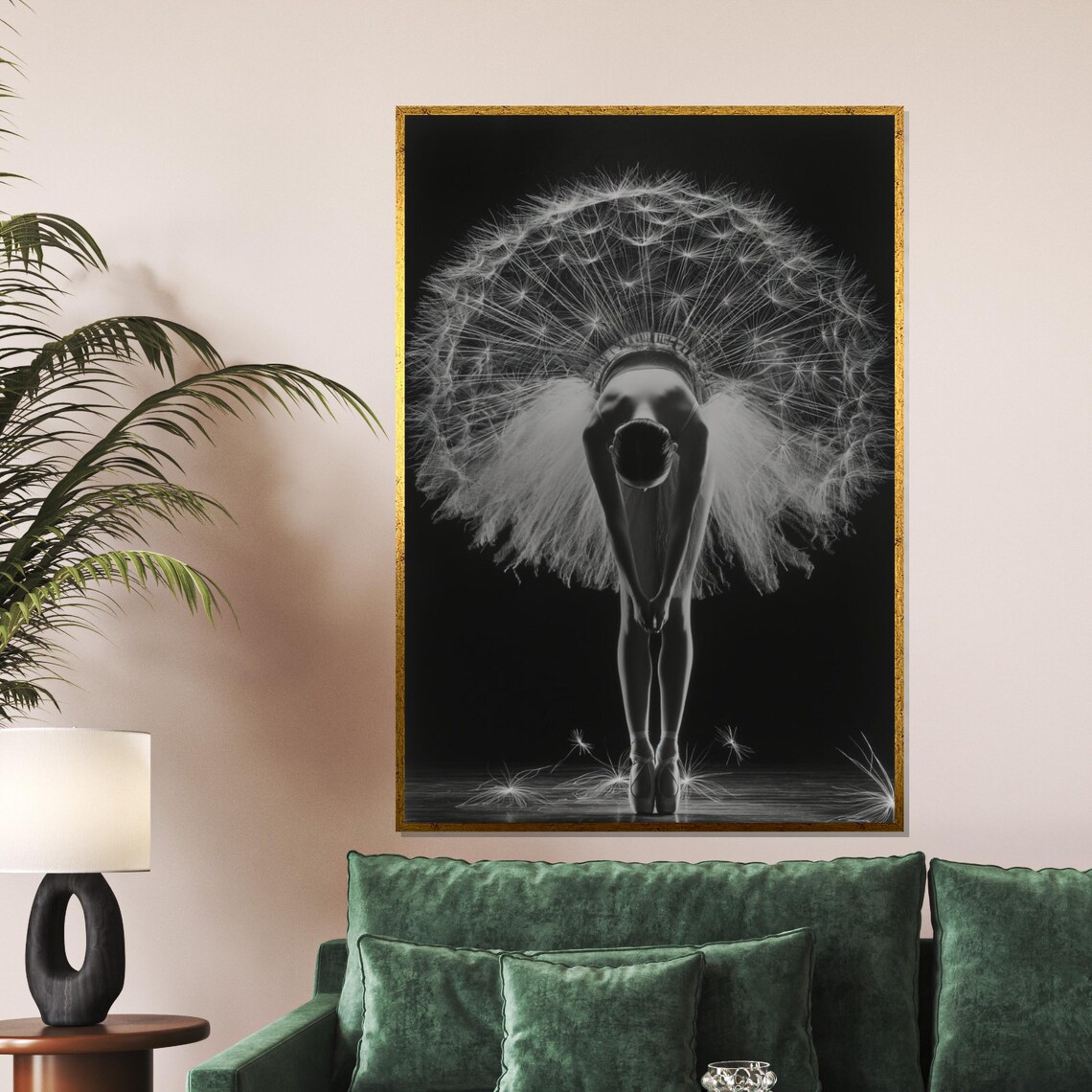 Ballerina Deep Bow Giant Dandelion Bloom Surreal Dance Poster