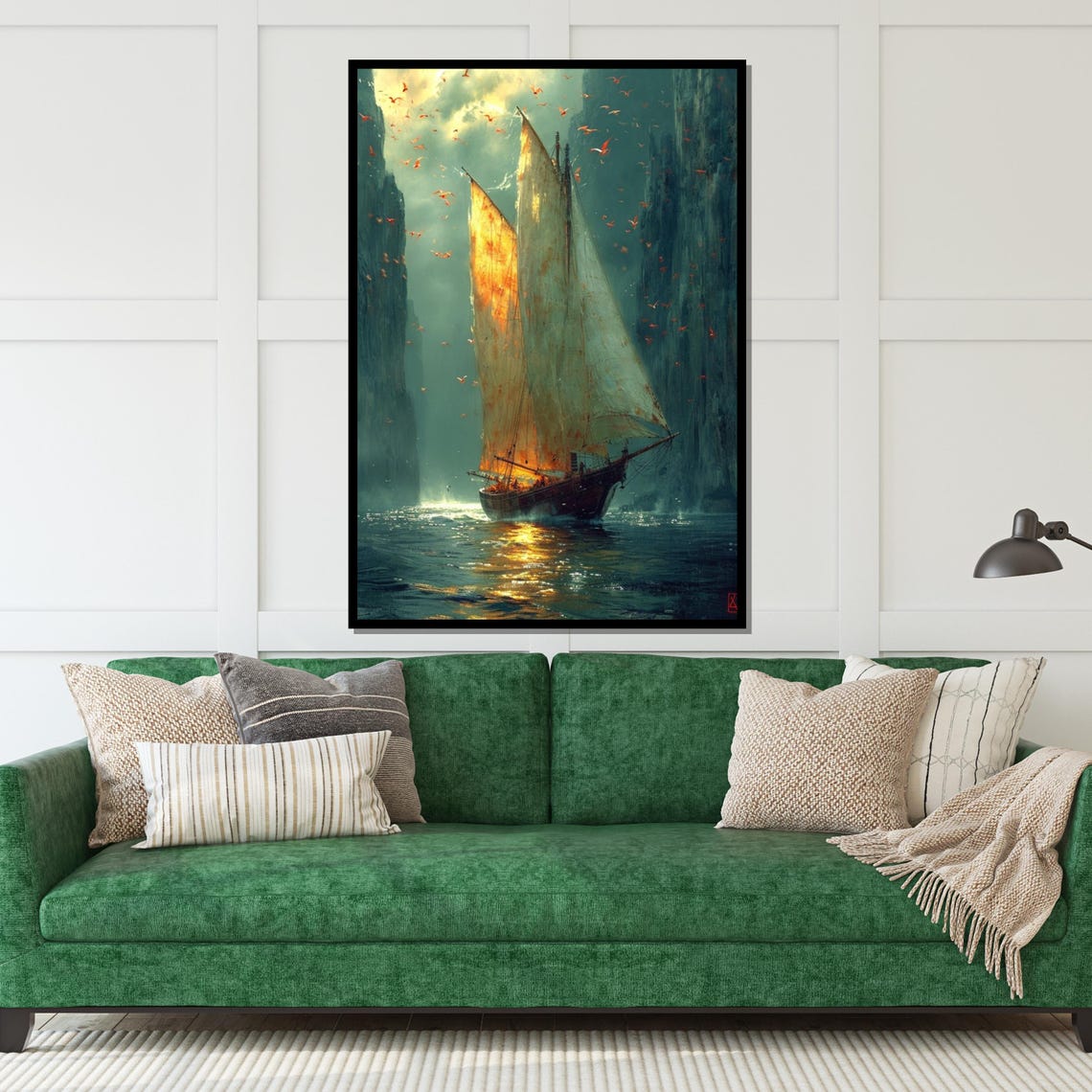 Golden Tall Ship Sailing Between Cliffs Fantasy Seascape Poster - Image 5