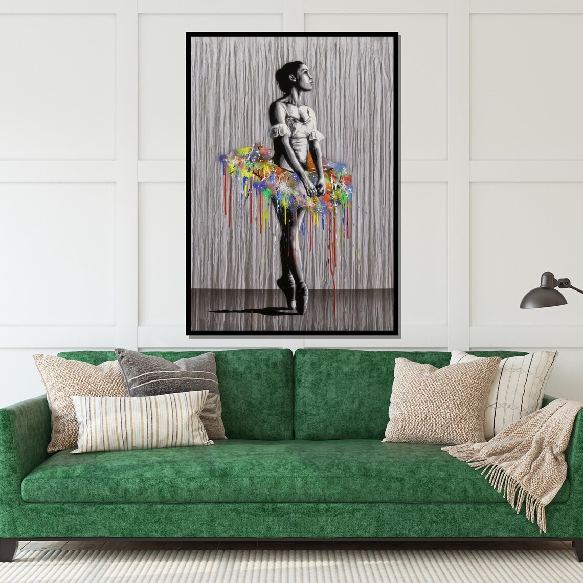 Ballerina With Rainbow Paint Drip Tutu Monochrome Ballet Art Poster - Image 5