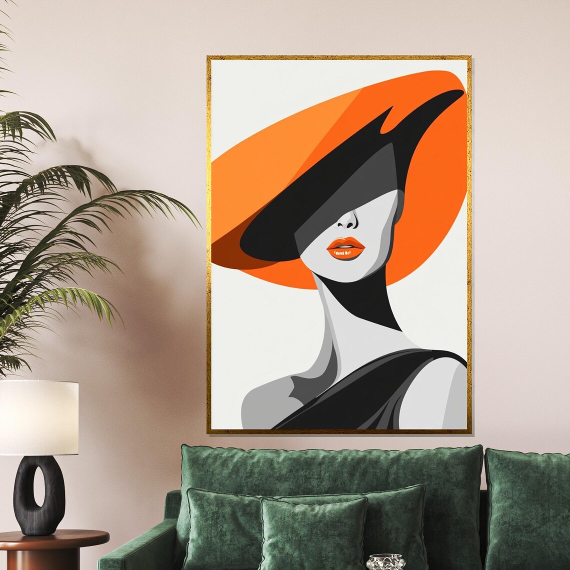 Elegant Woman in Orange Hat Bold Modern Fashion Illustration Poster