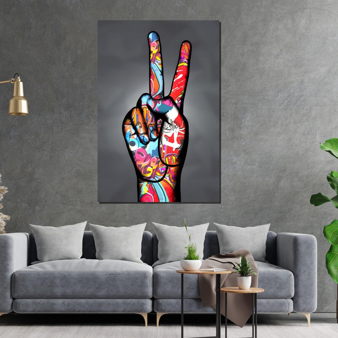 Peace Sign Hand Covered In Colorful Graffiti Urban Street Art Poster - Image 2
