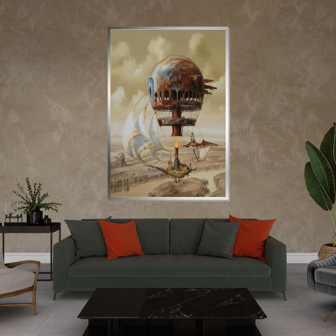 Steampunk Airship With Sails Over Desert Surreal Fantasy Flight Poster - Image 4