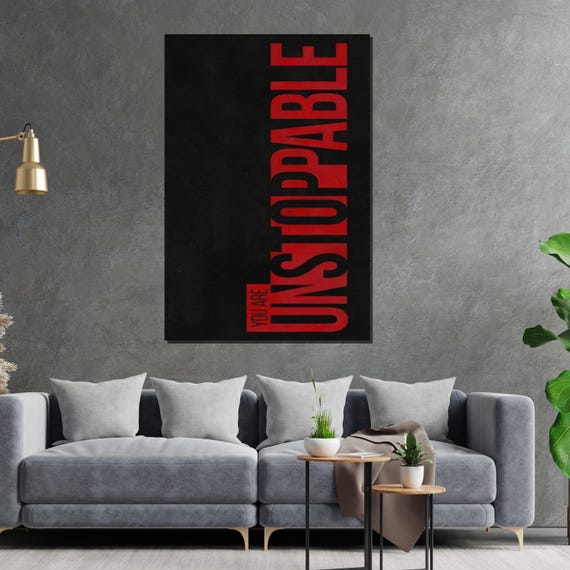 Unstoppable Motivational Wall Art Inspirational Poster Red Black Typography Wall Art Design Ready To Hang Decor