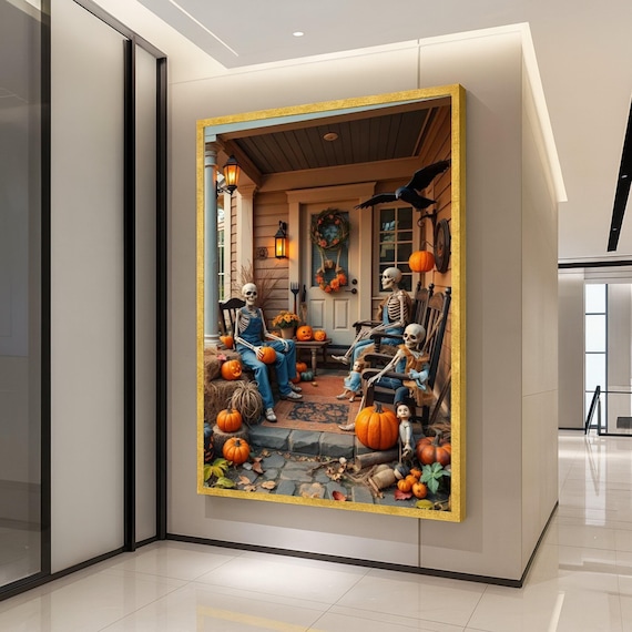 Skeleton Family Halloween Canvas Print Wall Art Decor Ready To Hang Fall Decoration