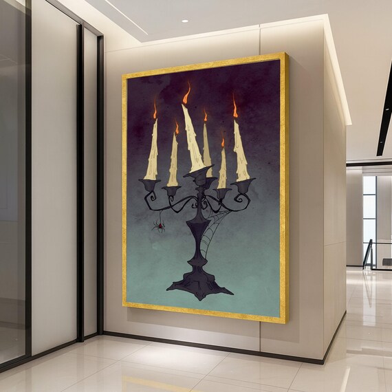 Gothic Candelabra Canvas Print Spooky Wall Art Halloween Decor Ready To Hang Decoration