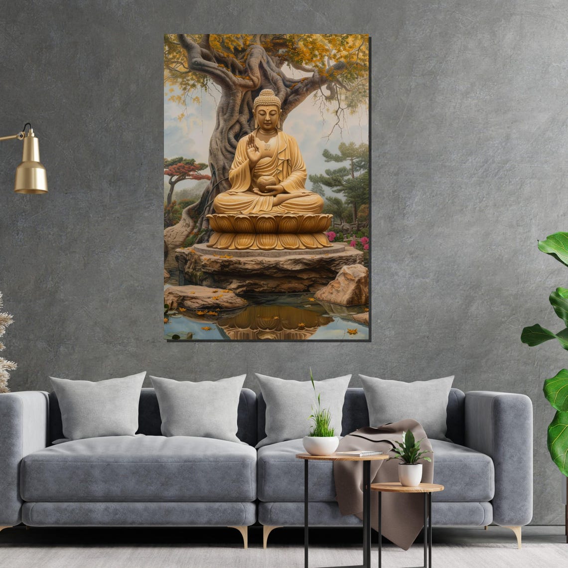 Peaceful Buddha Statue on Lotus Throne Zen Garden Art Poster - Image 2