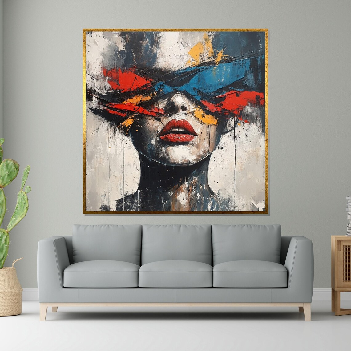 Bold Red Lips Woman Face Abstract Expressionist Brushstroke Print