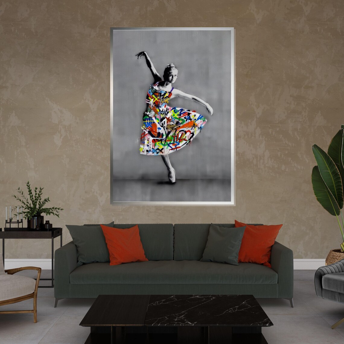 Ballet Dancer In Colorful Graffiti Tutu Monochrome Art Poster - Image 4