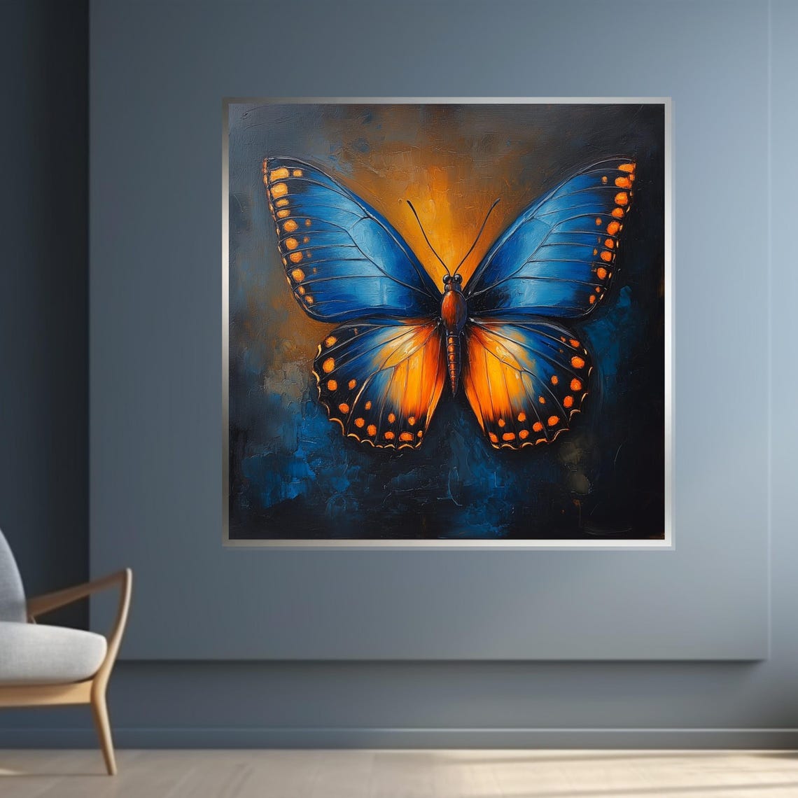 Stunning Blue Orange Butterfly Dark Dramatic Wings Insect Art Poster - Image 4