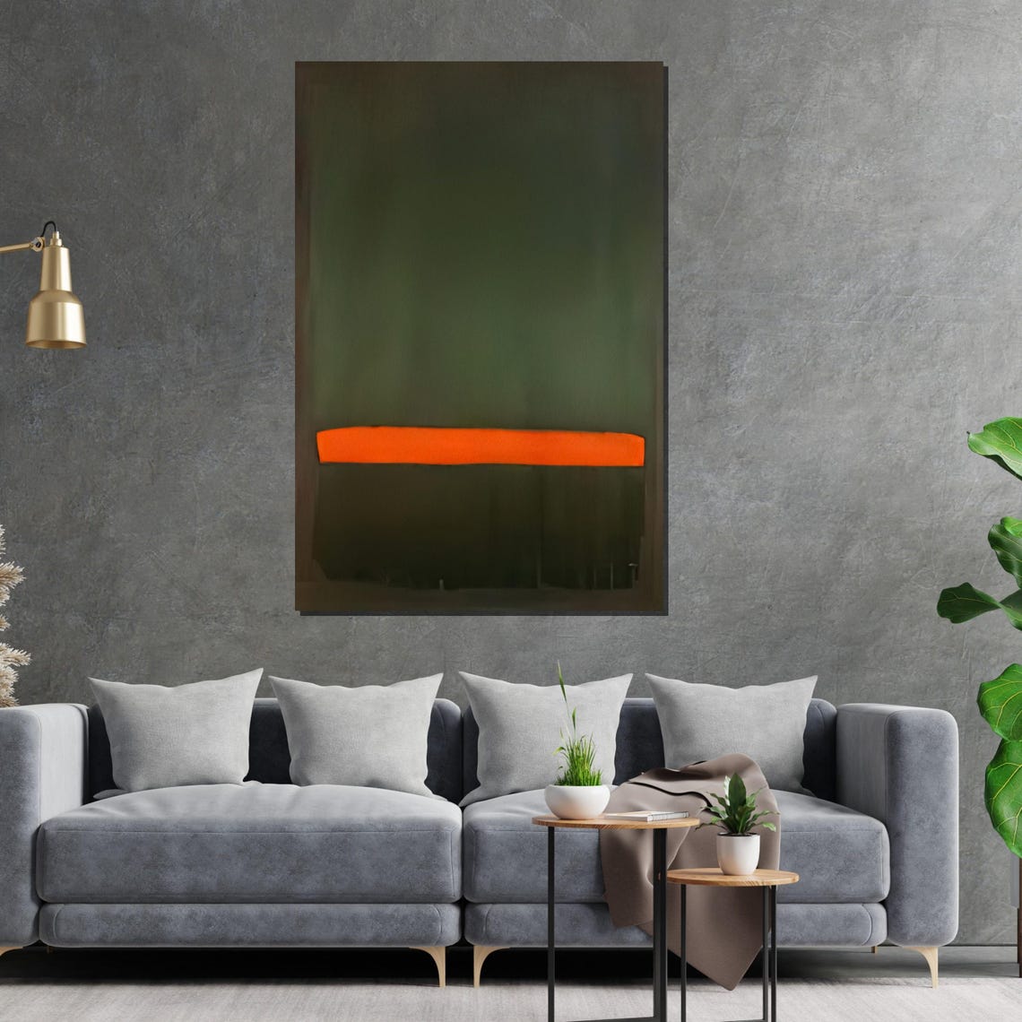 Minimalist Orange Line on Dark Green Abstract Modern Art Poster - Image 2