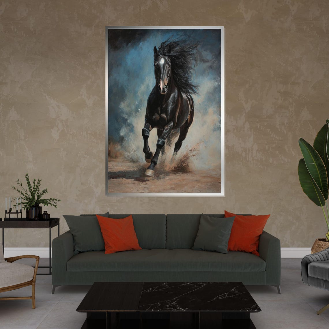 Black Stallion Galloping Dust Dramatic Equestrian Power Print - Image 4