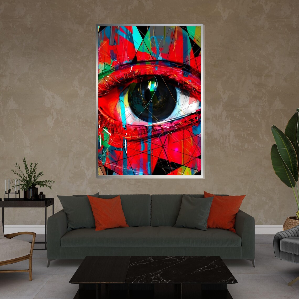 Vibrant Abstract Eye Close Up Red Blue Graffiti Geometric Art Poster - Image 4