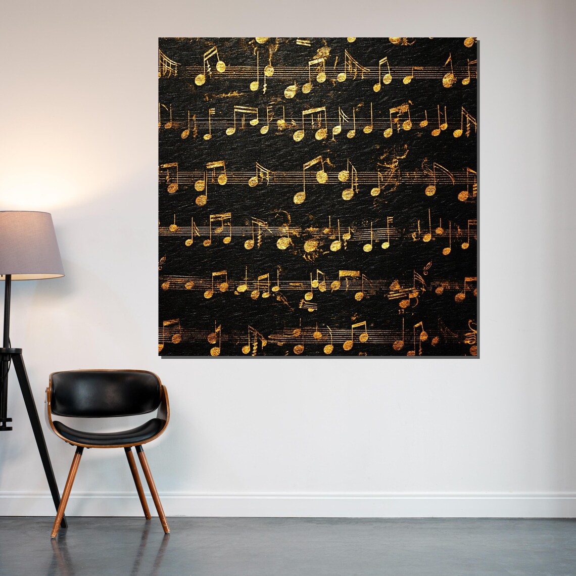 Golden Music Notes On Black Sheet Music Score Elegant Vintage Poster - Image 2