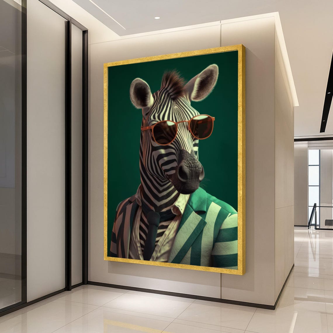 Zebra in Sunglasses Green Suit Dapper Portrait Animal Poster