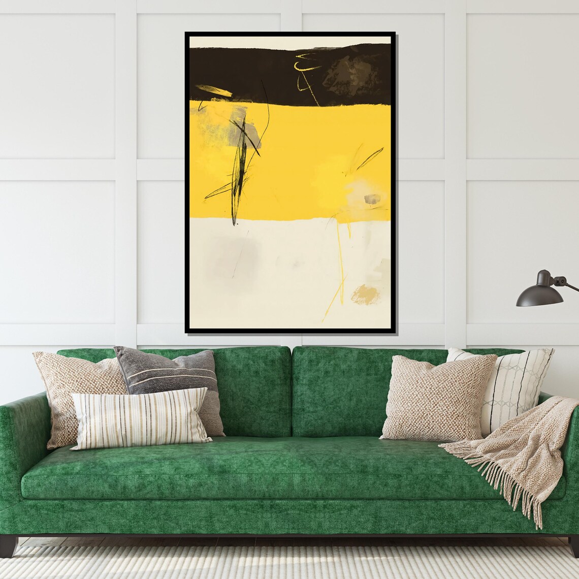Bold Yellow Black White Abstract Layers Minimalist Art Poster - Image 5