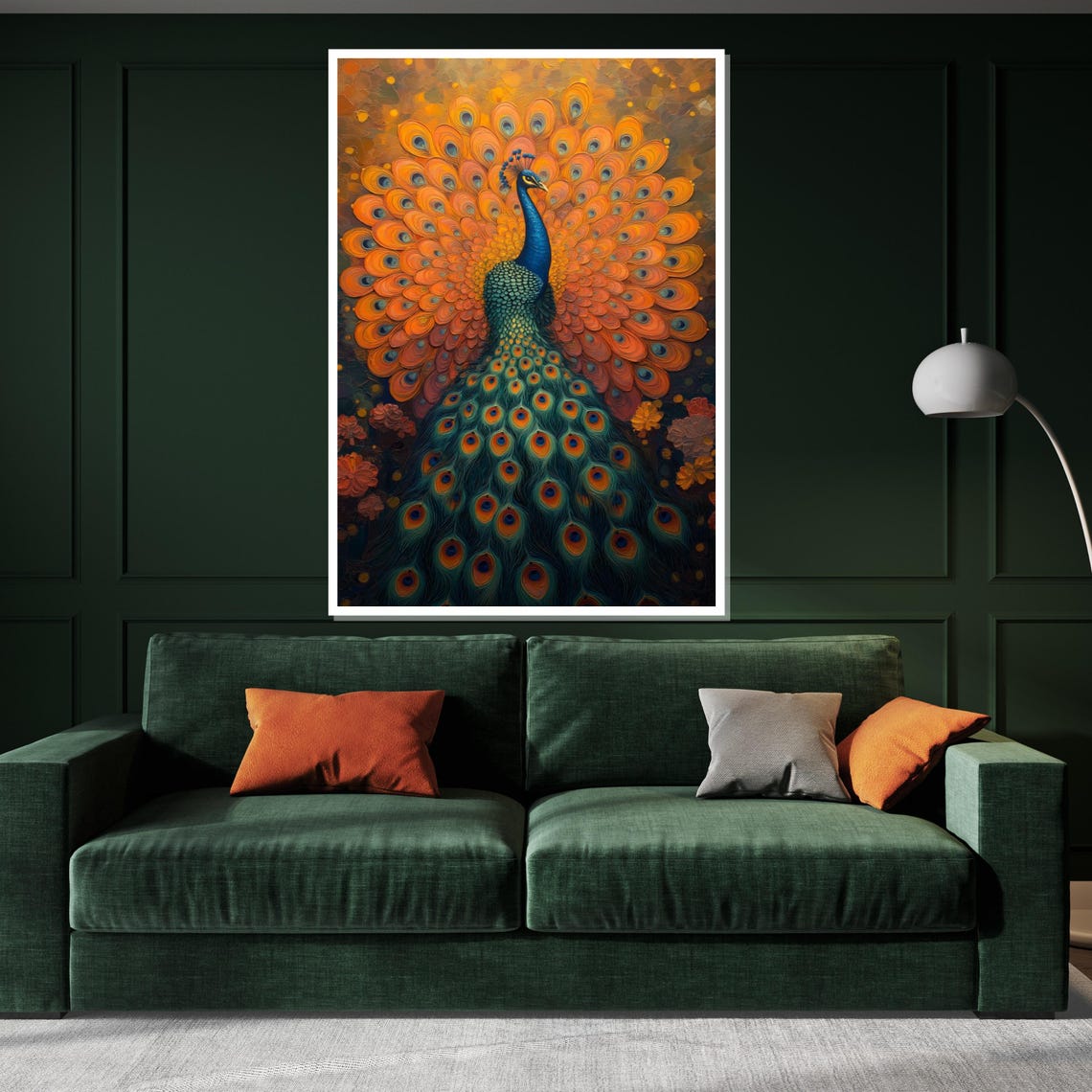 Fiery Orange Peacock Full Plume Display Vibrant Bird Decor Poster - Image 3